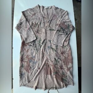 Ginger G Women's Open Cardigan Floral Cover Up M Medium Beige Brown Light Weight